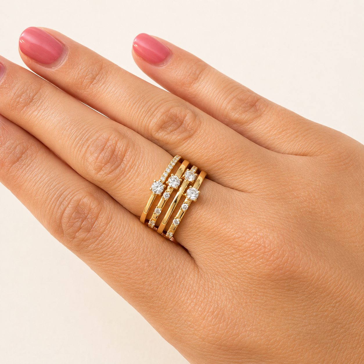 Golden Samba Ring Stack – Gold-Plated with Zirconia