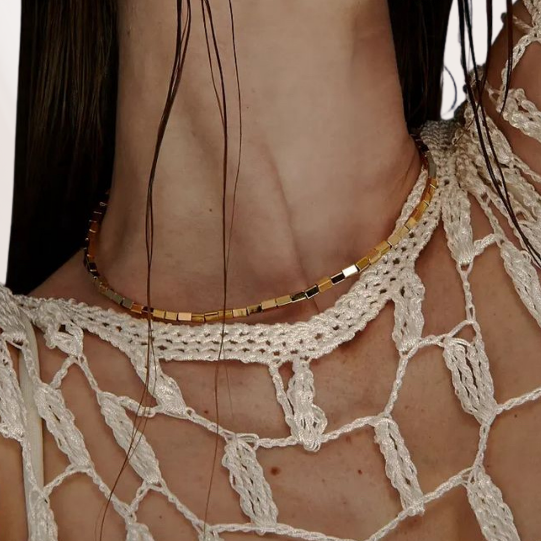 Floripa Cube Choker | Gold-Plated Textured Bead Choker
