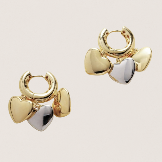 Amore Duo Hearts Hoops | 18k Gold-Plated & Rhodium Accents