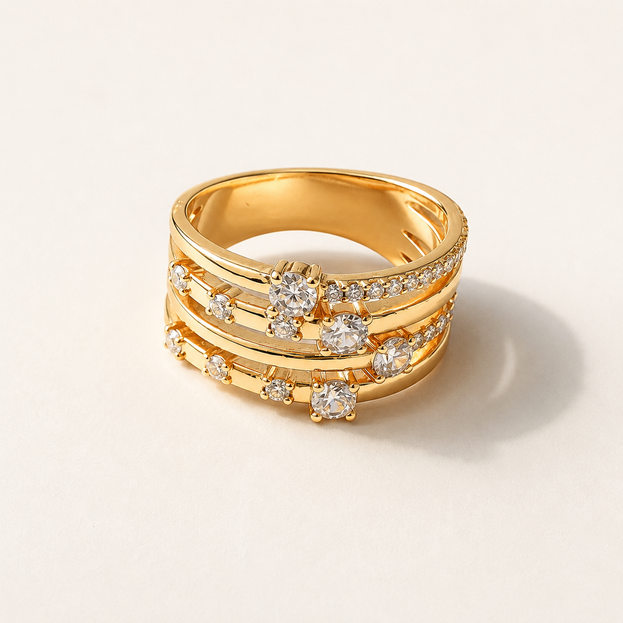 Golden Samba Ring Stack – Gold-Plated with Zirconia
