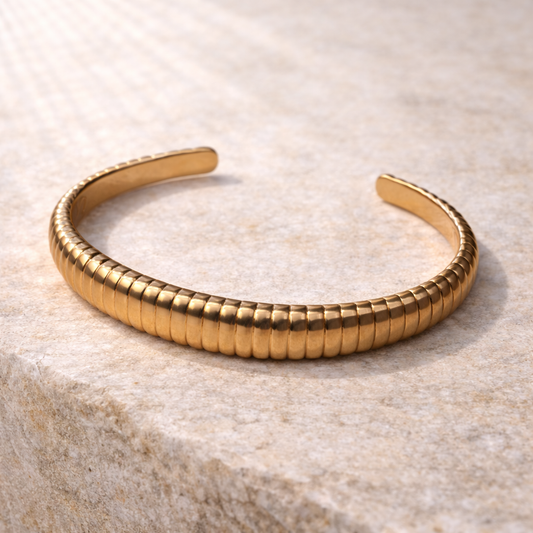 Duna Champagne Cuff | Textured Gold Open Bracelet