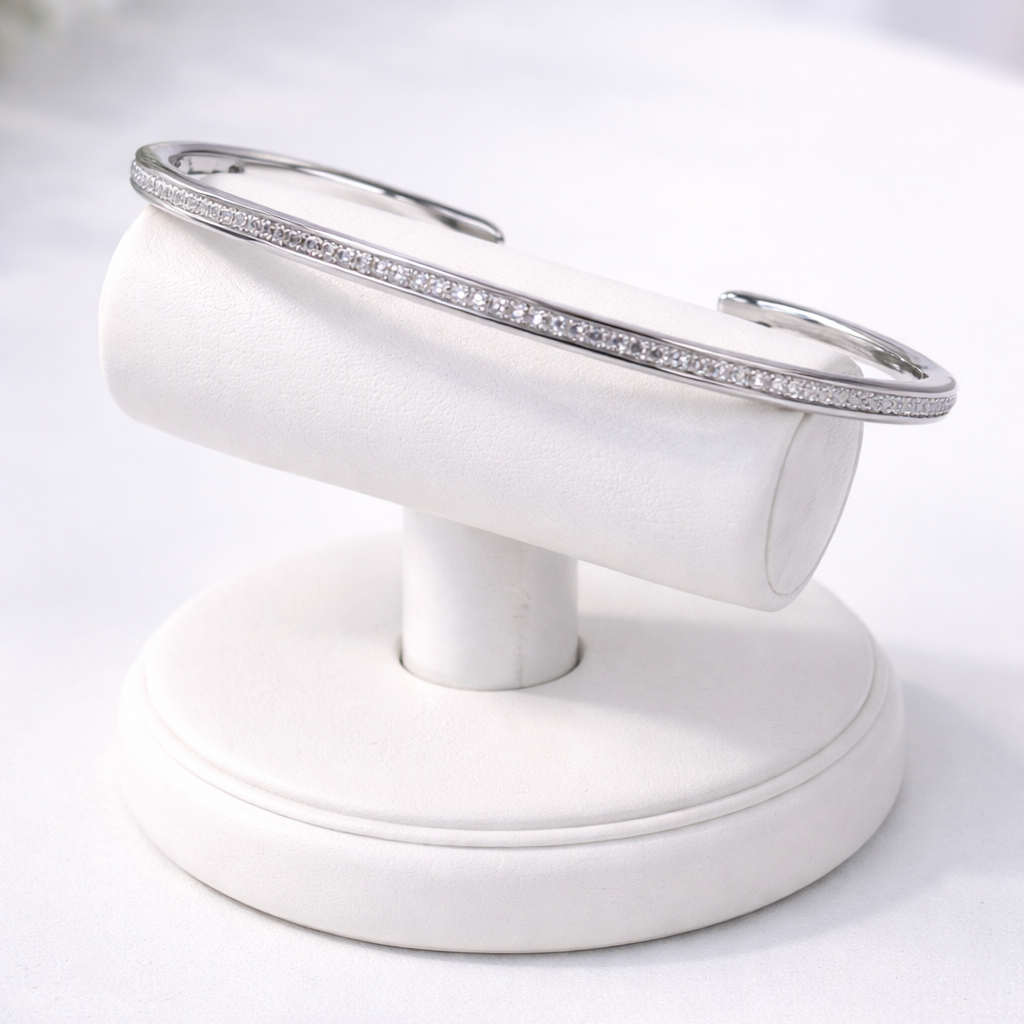 Riviera Slim Cuff Bracelet | Rhodium & Zirconia