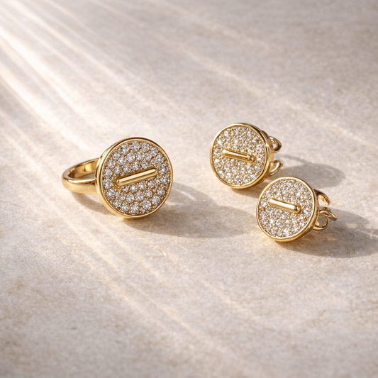 Copacabana Pavé Set | Gold Plated Zirconia Ring & Stud Earrings