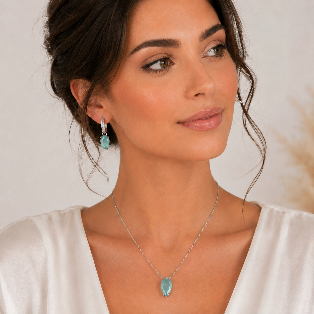 Paraiba Aqua Crystal Drop Set | Sterling Silver