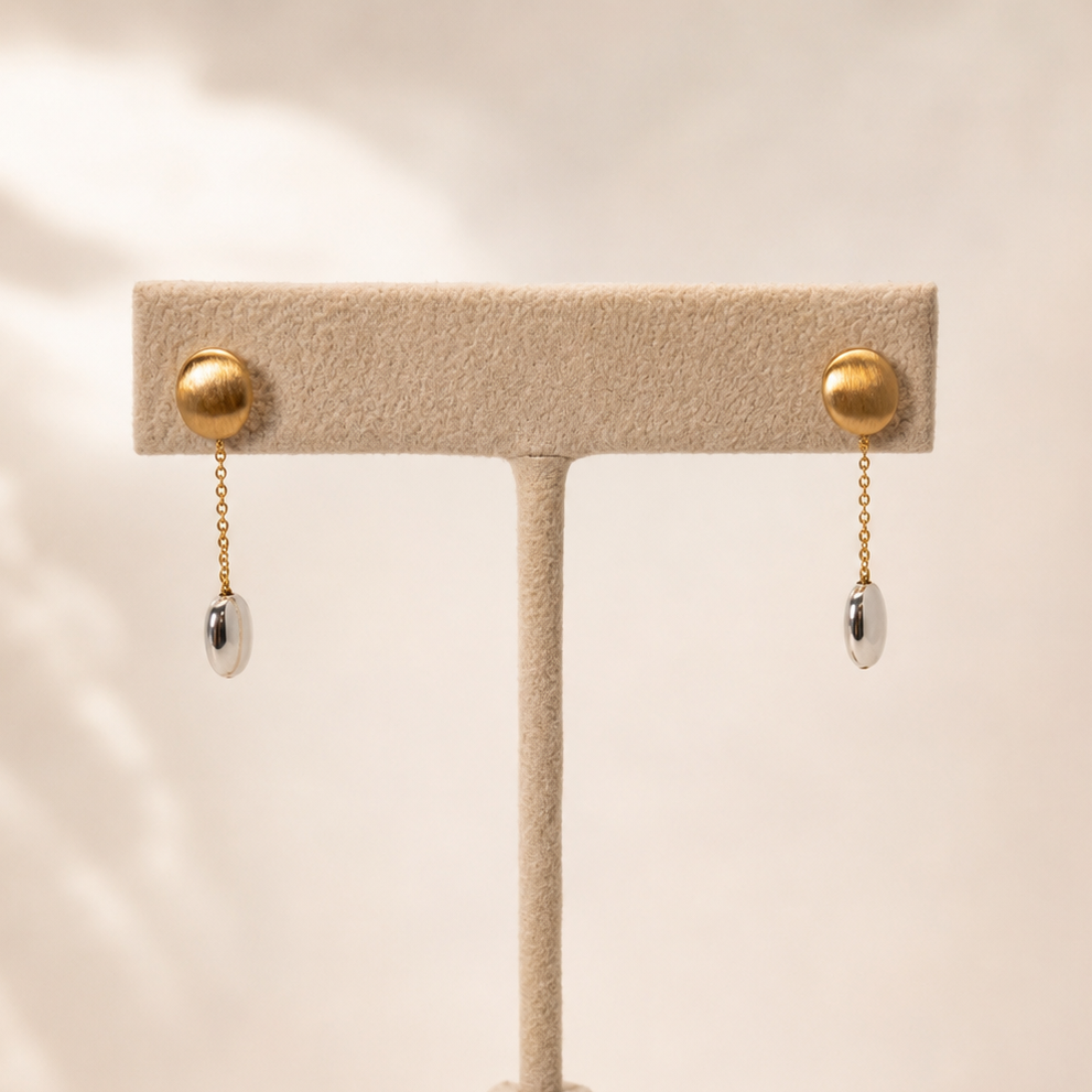Brazilian Golden Dusk Two-Tone Drop Earrings | 18K Gold & Rhodium Plated