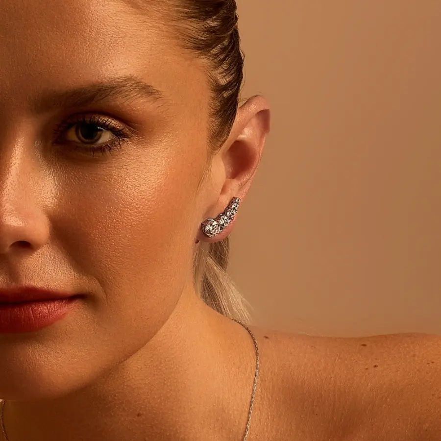 Riviera Ear Cuff Earrings | Rhodium Plated Zirconia Degradê