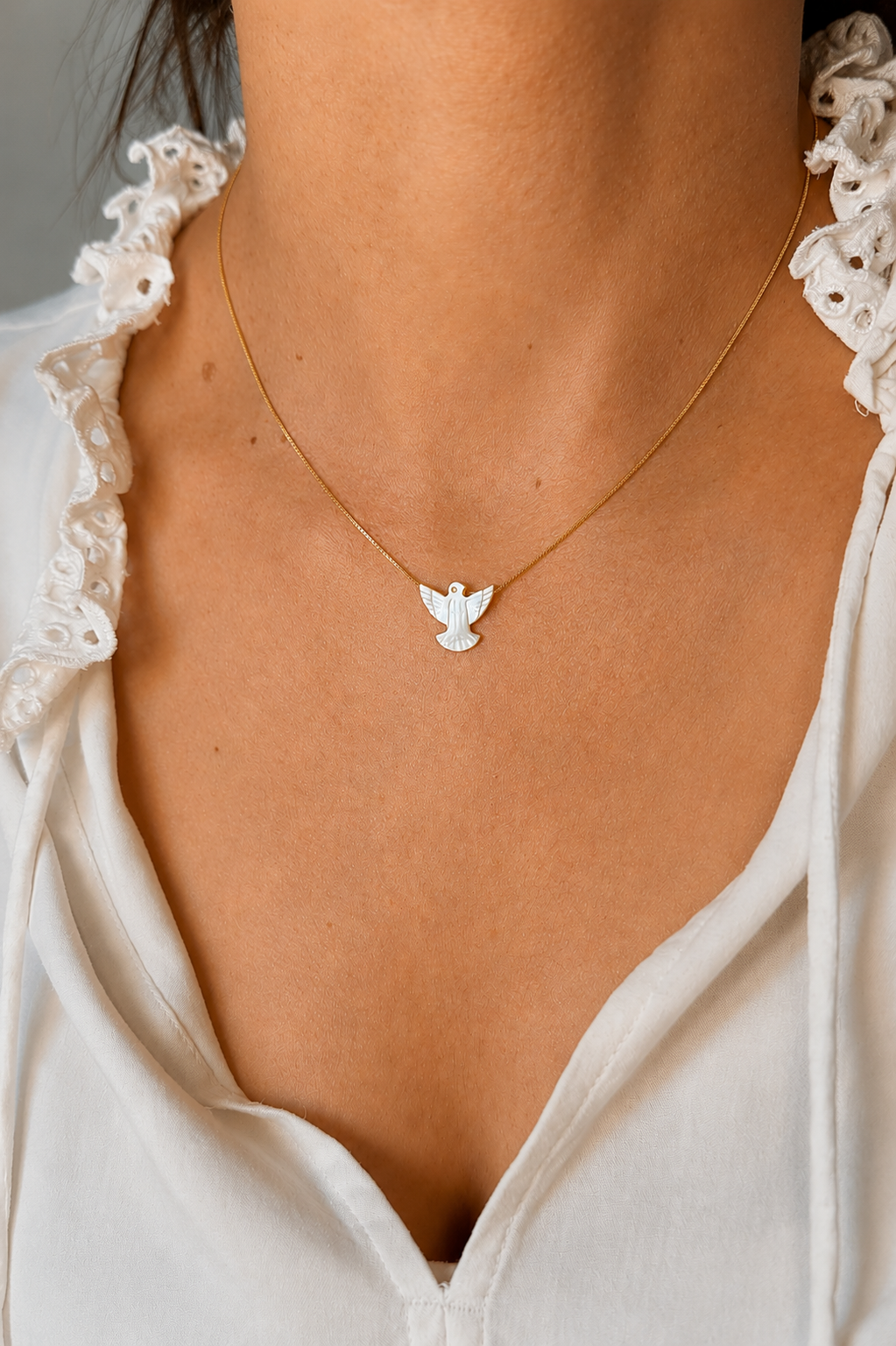 Holy Spirit Mother of Pearl Necklace | 925 Sterling Silver