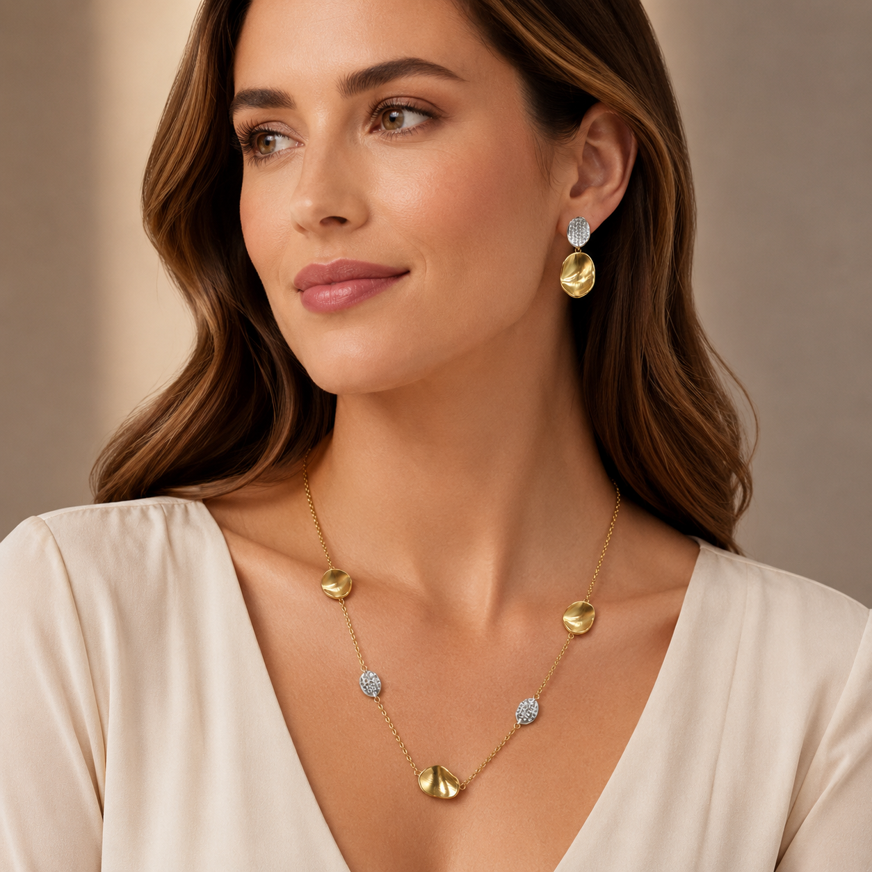 Por do Sol Organic Dual Color Zirconia Jewelry Set | Gold & Rhodium Plated