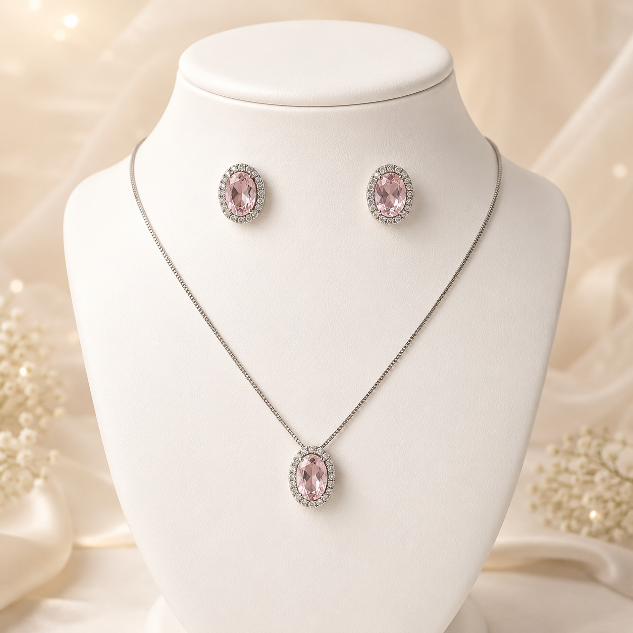 Jardim Rosa Crystal Jewelry Set |  Rhodium Plated