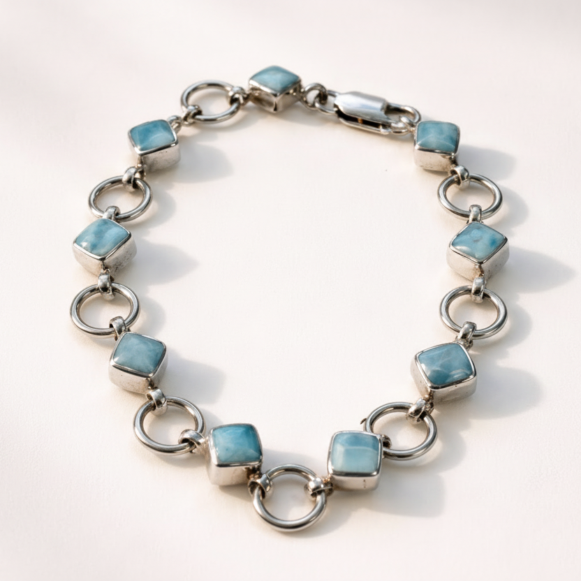 Bracelet with blue gemstones on a white background