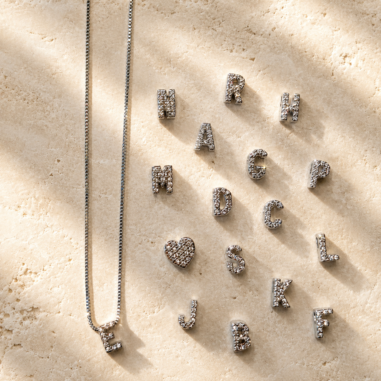 Initial Necklace | Rhodium & Zirconia Pendant
