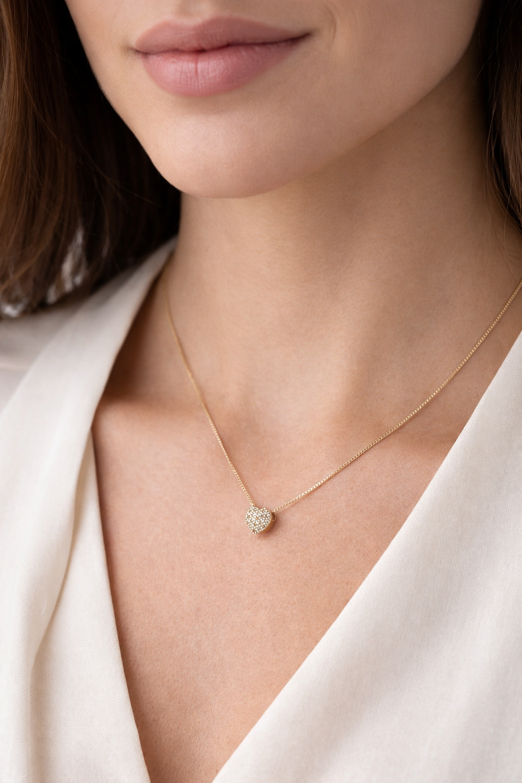 Amor Pavé Heart Necklace – Gold Plated Zirconia Pendant