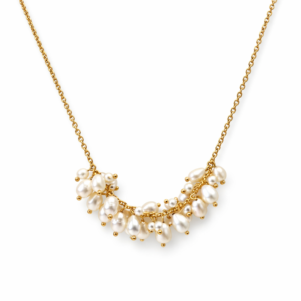 Costa Pearl Cluster Necklace | 18k Gold Plated