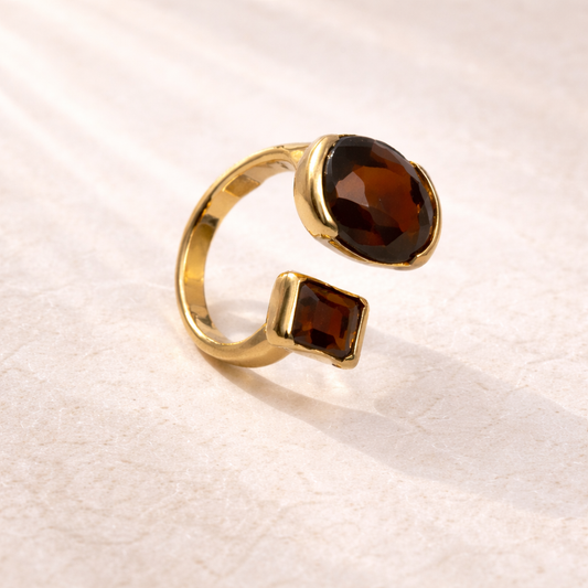 Noir Essence Ring | 18k Gold-Plated with Brown Quartz