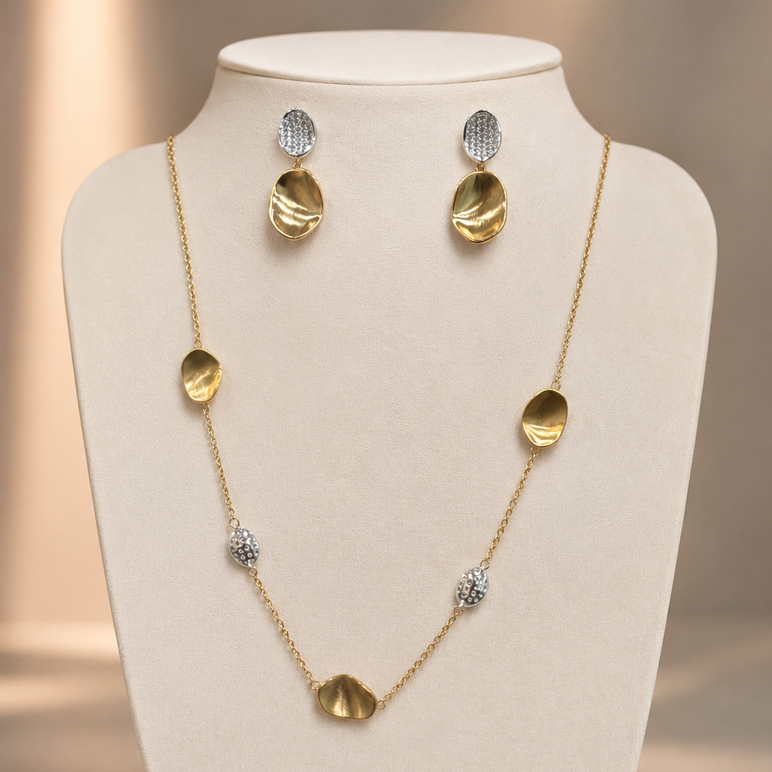Por do Sol Organic Dual Color Zirconia Jewelry Set | Gold & Rhodium Plated