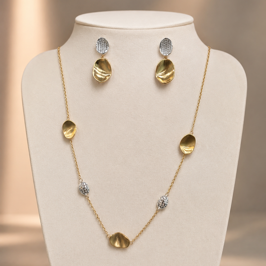 Por do Sol Organic Dual Color Zirconia Jewelry Set | Gold & Rhodium Plated