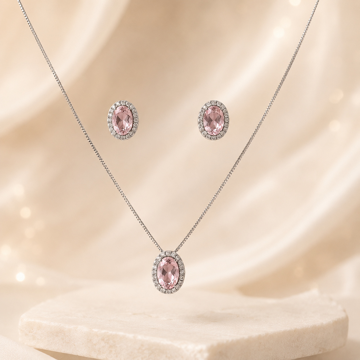 Jardim Rosa Crystal Jewelry Set |  Rhodium Plated