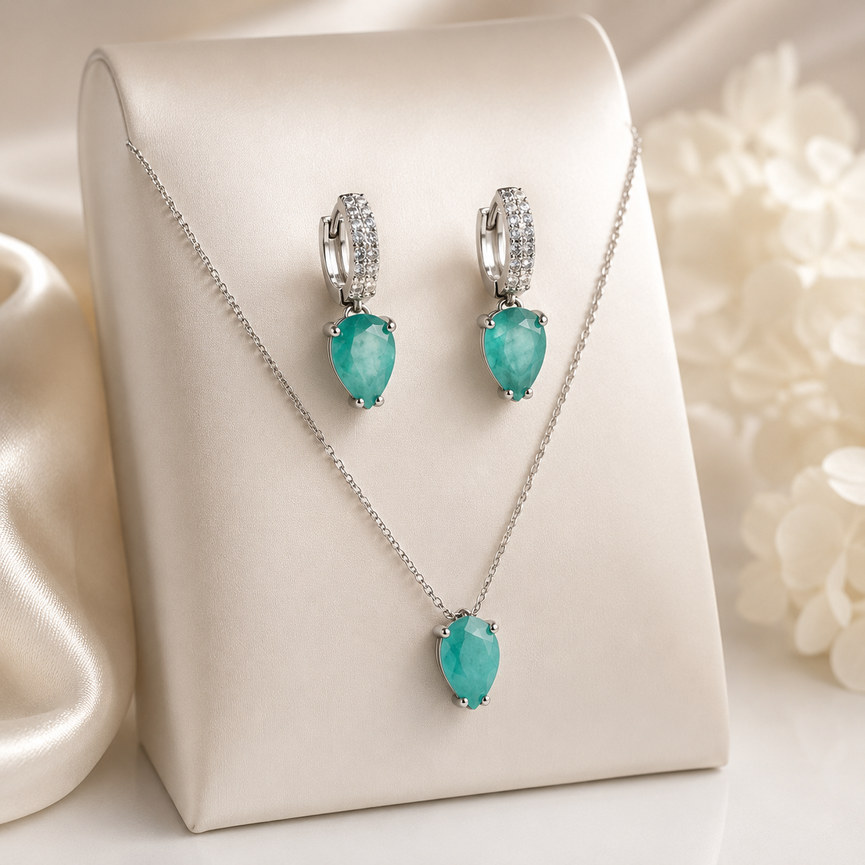 Paraiba Aqua Crystal Drop Set | Sterling Silver