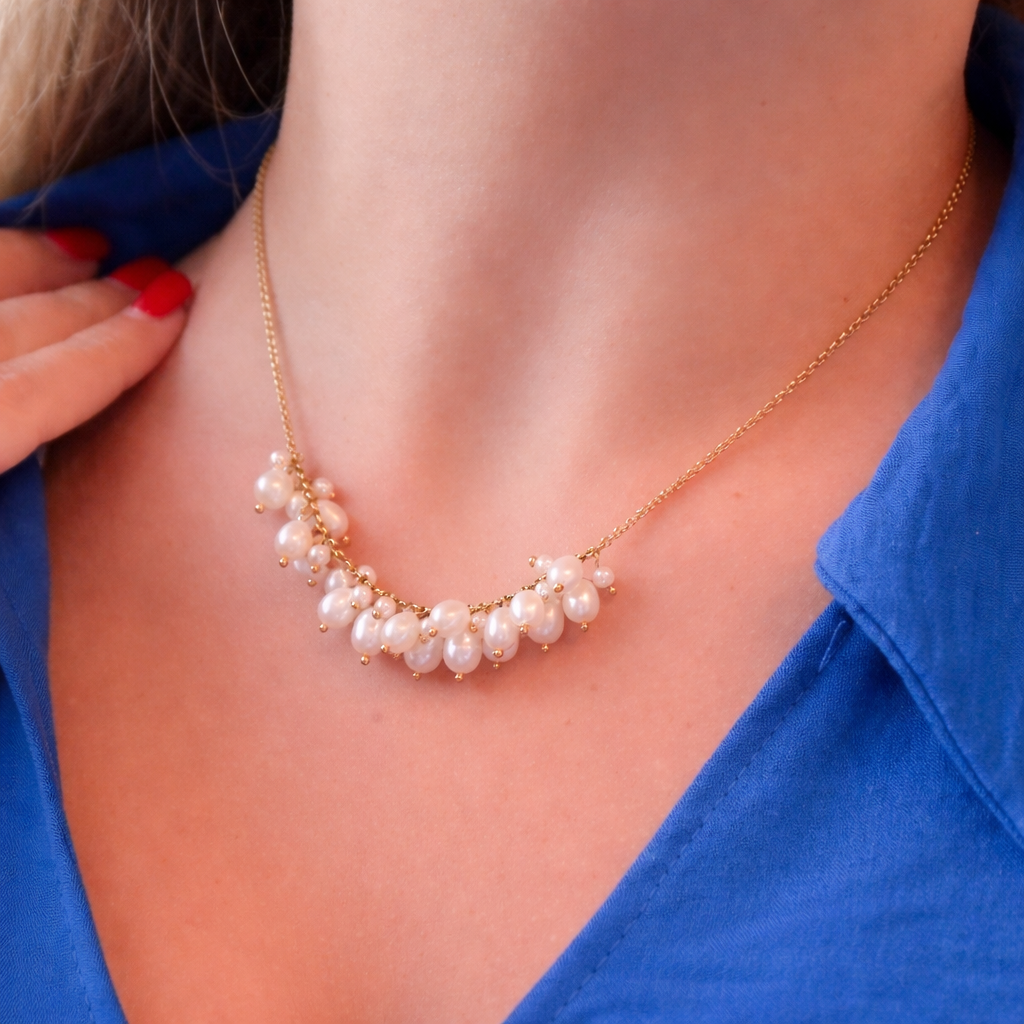 Costa Pearl Cluster Necklace | 18k Gold Plated