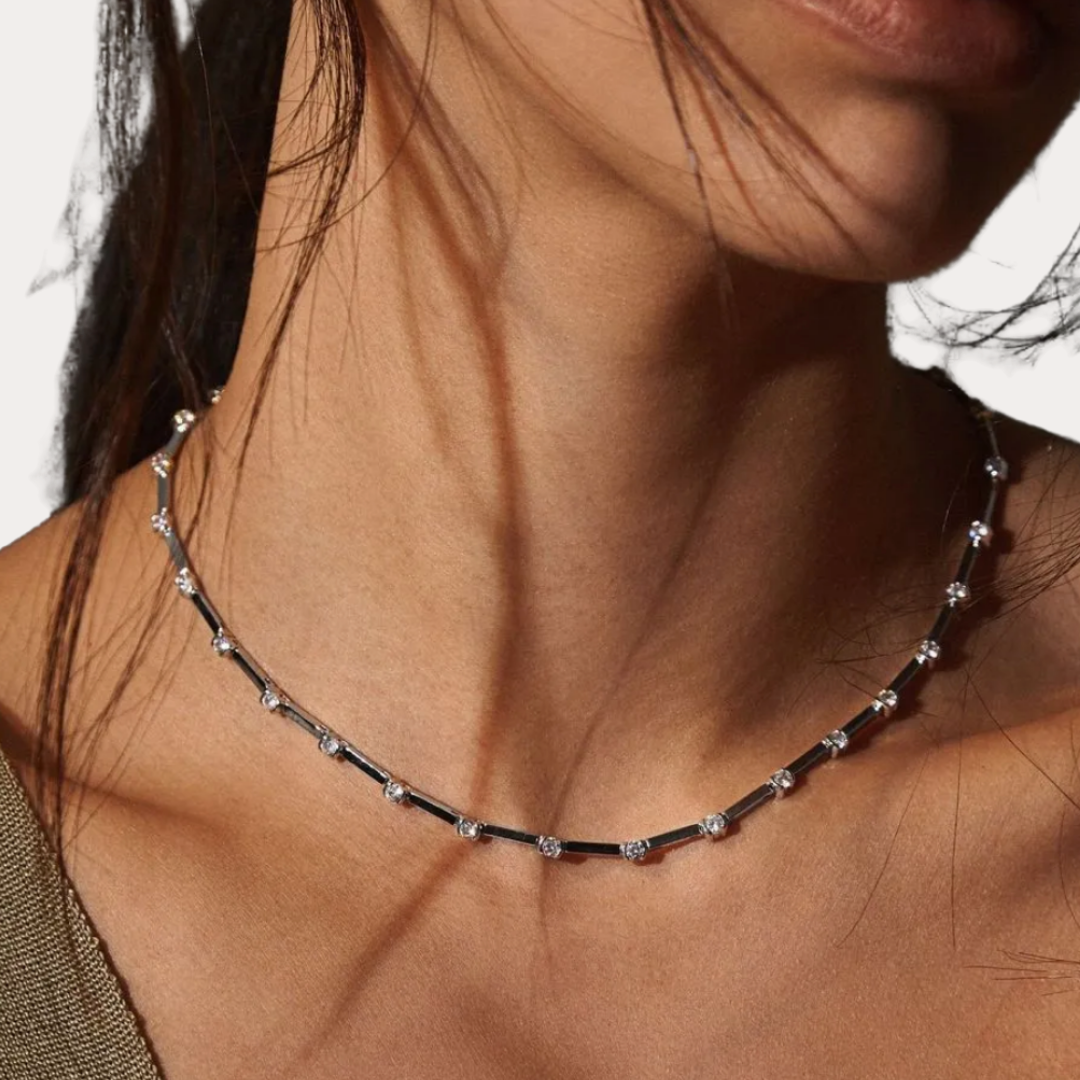Trancoso Riviera Linear | Gold & Silver Zirconia Necklace