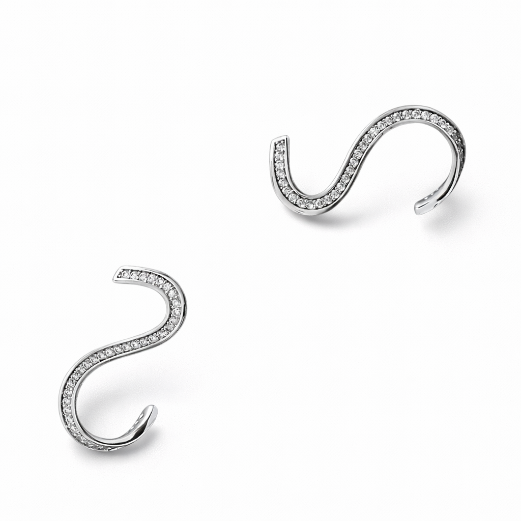 Sampa S Curve Earrings | Rhodium-Plated Zirconia