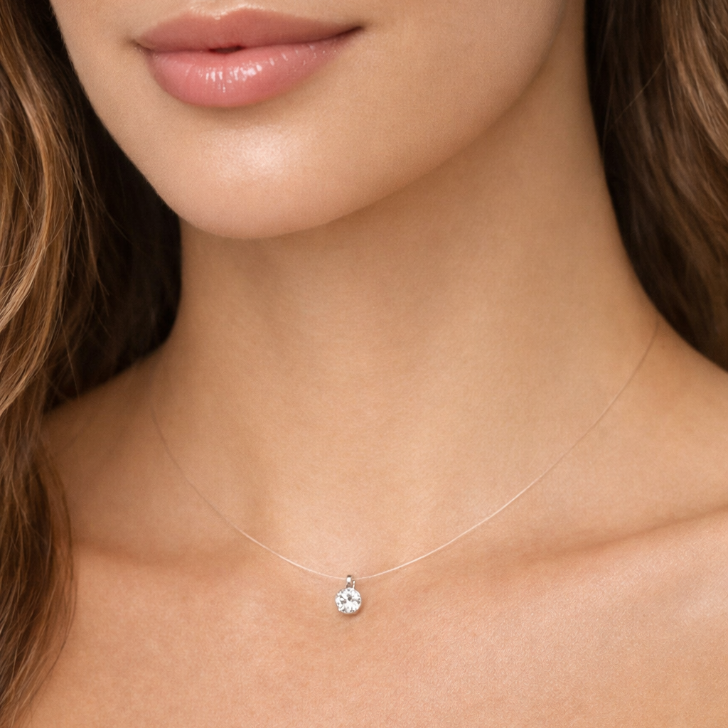 Zirconia Pendant in a Transparent Nylon Necklace 40cm or 45cm